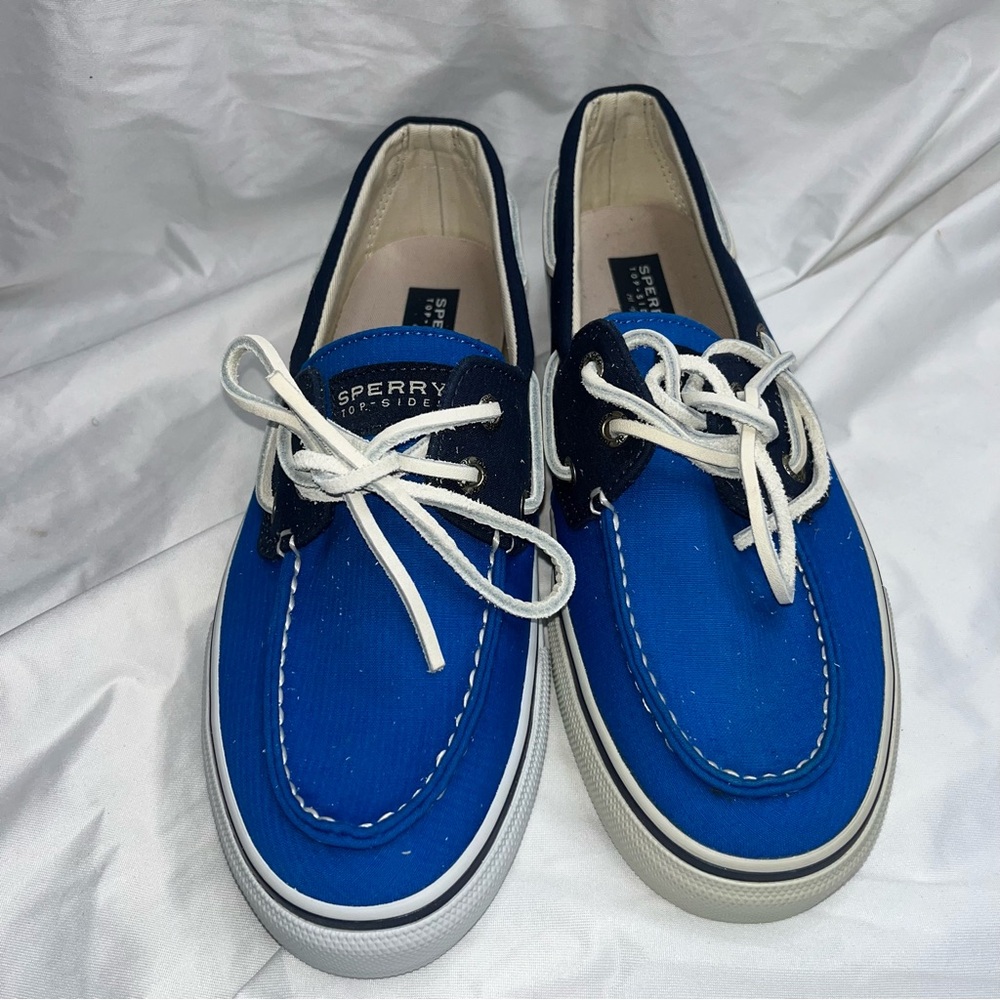 Navy blue and blue Sperry boat shoes